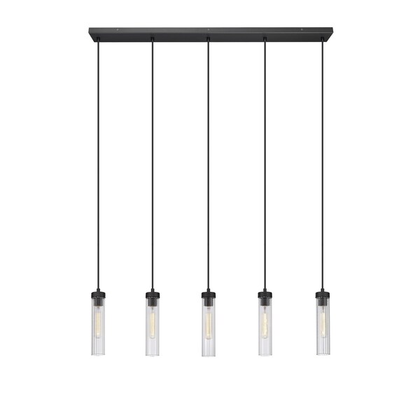 Z-Lite Beau Linear Chandelier, 5-Light, 4.75 In.W x 42 In.L x 12.75 In.H, Matte Black/Clear 740P-5L-MB - main